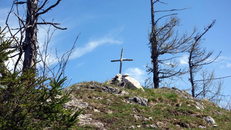 Kleiner Spitzberg 1366m mit einfachem Kreuz.