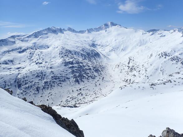 Ausblick vom Sattel am Ende des Eisentales zur Hochalmspitze
