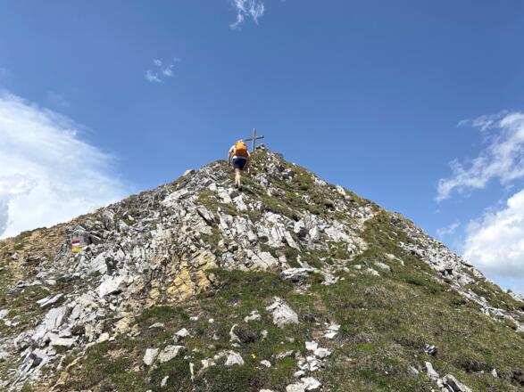 Direkt am Gratrücken führt der letzte Teil des Anstieges über ein Steiglein direkt zum Gipfel der Wasenwand.