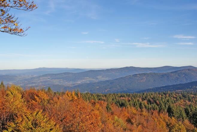 Hirschenstein-Fernsicht zum Rachel, Einödriegel und Vogelsang