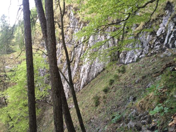 Querung unterhalb der Schatzwand mit Seilversicherung