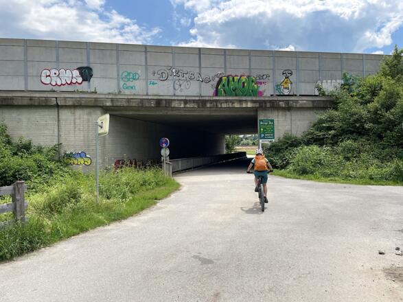 Nach der Martinsbrücke geht es auf dem Radweg unter Autobahn hindurch nach Unterperfuss.
