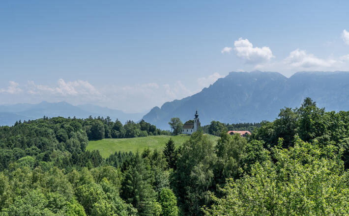 Blick von der Neubichler Alm über den Johannishögl zum Untersberg