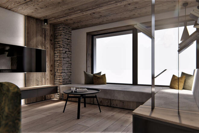 Wohnbereich im Apartment Gosauschmied