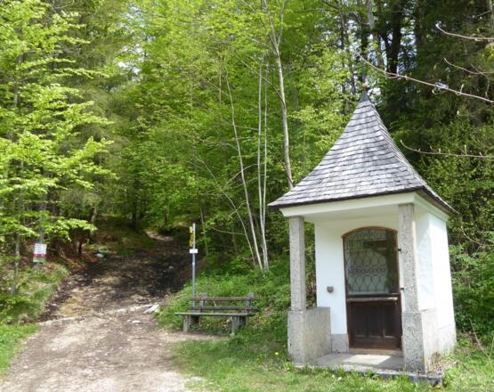 Nach der Kleinerkapelle an der Wolfgangsee-Straße (B 158) beginnt ein steiler Wegabschnitt.