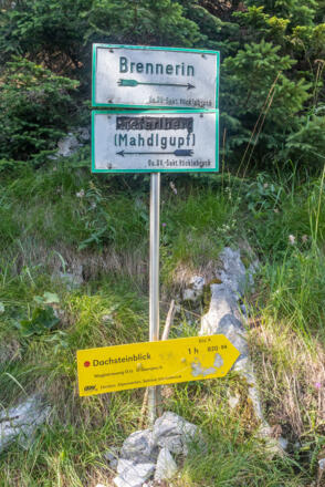 Wegweiser am Zustieg zum Gipfel des Mahdlgupfs.