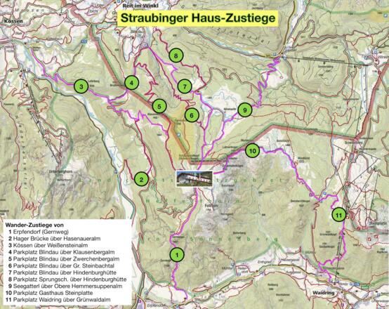 Alle Zustiege zum Straubinger Haus