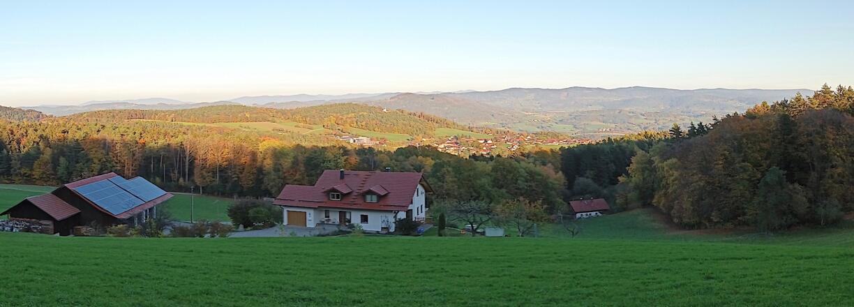 Panorama bei Kesselboden mit Sicht vom Hohen Bogen, Gr. Arber bis Hirschenstein
