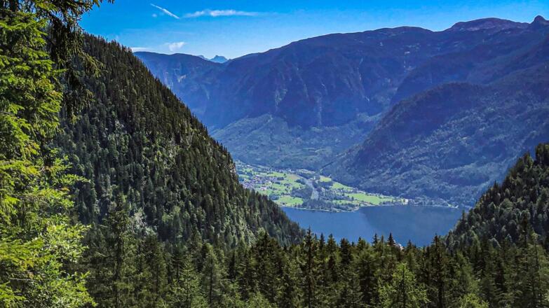 Aussicht auf den Hallstätter See am Weg zur Sattelalm