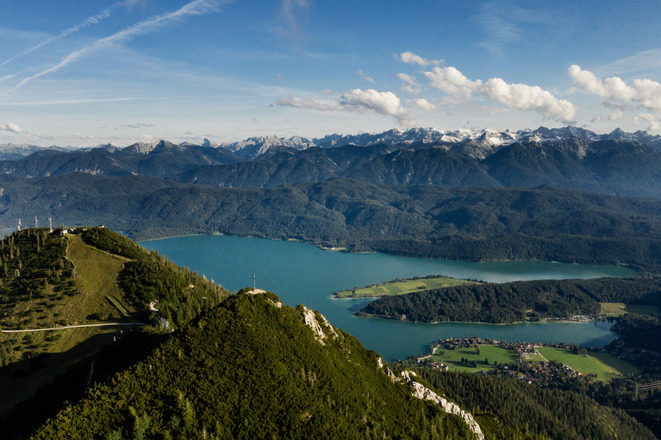 Herzogstand mit Martinskopf, Fahrenbergkopf und Walchensee