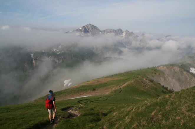Abstieg vom Kamm des Feigenkopfes zur Hirschwangalm.