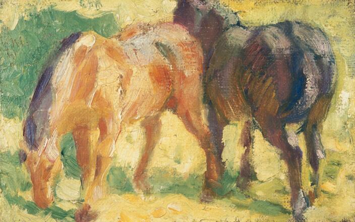 Franz Marc, Kleines Pferdebild, 1909 Öl auf Leinwand, aufgezogen auf Holzplatte, 14,5 x 24,3 cm