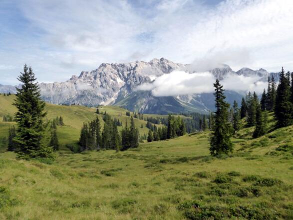 Seine Majestät, der Hochkönig, gibt sich noch leicht bedeckt. Blick vom Ahornstein.