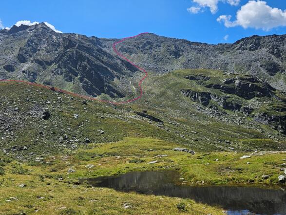 Der empfohlene Abstieg vom Morgenkogel zum Blauen See