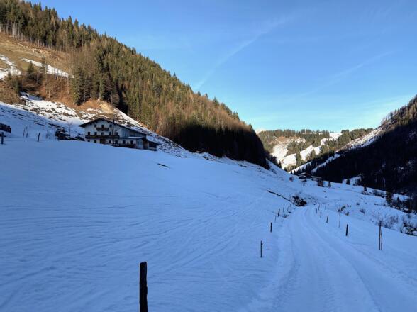 Erst bei der Innerpletzeralm (im Winter geschlossen) gewinnt man etwas an Höhe.