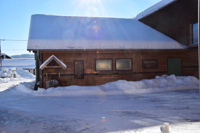 Terrasse mit zugeschneitem Teich