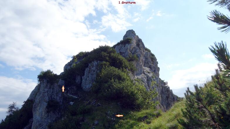 Von der Sillscharte 1755m von links zum 1. Gratturm