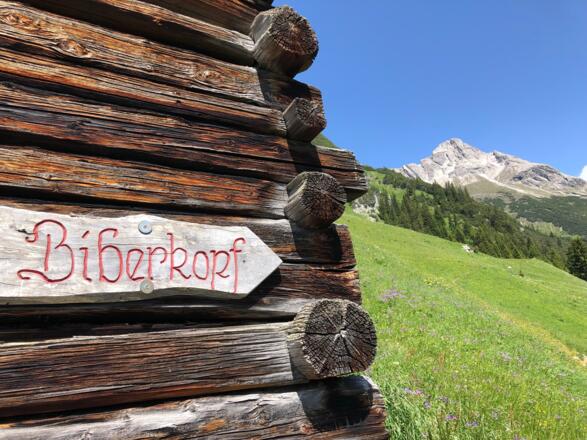 Beschilderung des Wanderwegs zum Biberkopf.
