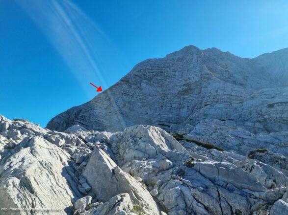 Überblick Rotgschirr. Zum Wiesenansatz links will ich hinkommen. Siehe Pfeil