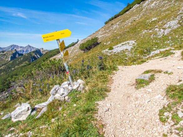 An der Weggabelung sind es nur noch 15min bis zum Gipfel. Bis hier hin müssen wir später wieder absteigen um dann zur Vilser Scharte zu gelangen.