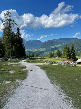 Blick von der Stubenalm hinunter ins Tal.