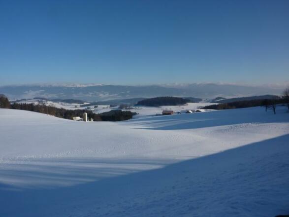 Ausblick auf den verschneiten Böhmerwald