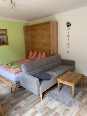 Wohnung 1 Wohnzimmer mit Doppelbett