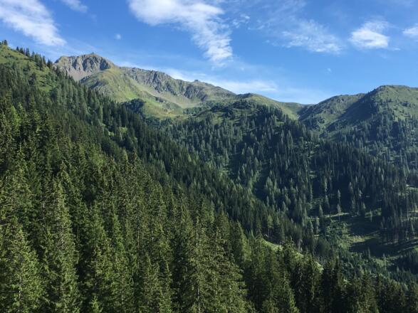 Noch einmal schweift der Blick zurück zum Kreuzjoch und zur Kellerjochhütte.