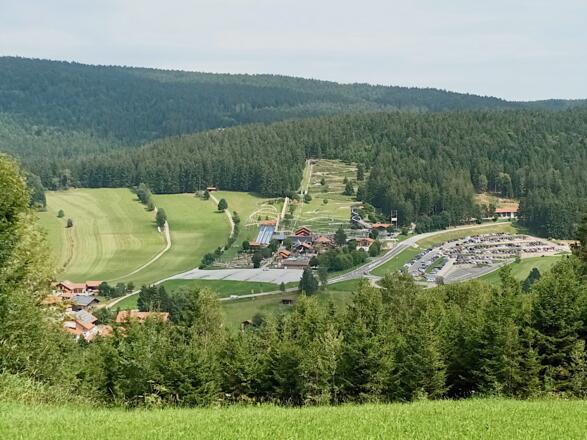 Blick zur Sommerrodelbahn vom Weg nach Maibrunn