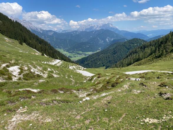 ... in den Güterweg ein, der zur Winterstelleralm und weiter ins Pillerseetal leitet.
