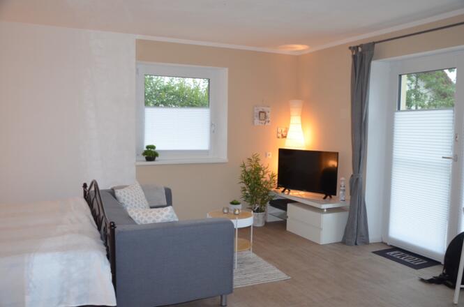 Wohnzimmer mit TV und Couch