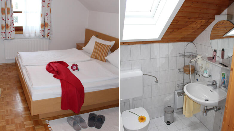 Schlafzimmer und Badezimmer, Ferienwohnung Seiringer, Attersee am Attersee