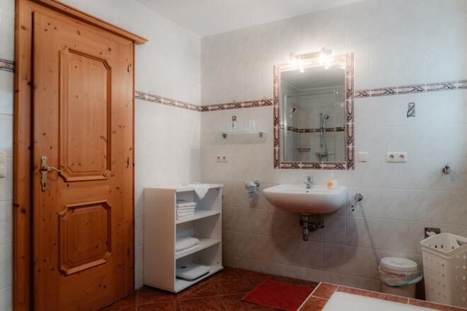 Badezimmer mit Waschbecken-Ferienwohnung Annis Ausblick in Bad Goisern-Foto-Coleen-Aigner