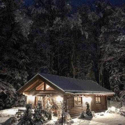 Hütte am Wald Winternacht Aufnahme