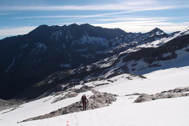 Unser Anseilpunkt; man befindet sich aber bereits vorher auf dem Gletscher