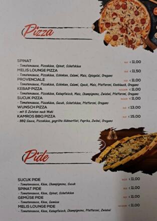 Speisekarte Pizzeria Melis Lounge Restaurant Sandl