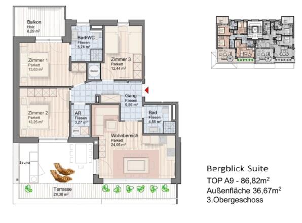 24 Plan der Bergblick Suite inkl. Einrichtung