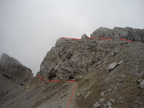 Der Wegverlauf zum Gipfel der Westlichen Karwendelspitze