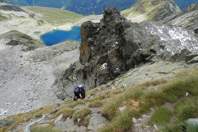Beim Aufstieg die gesicherte Stelle