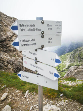 Wegeschilder auf der Kaltwinkelscharte