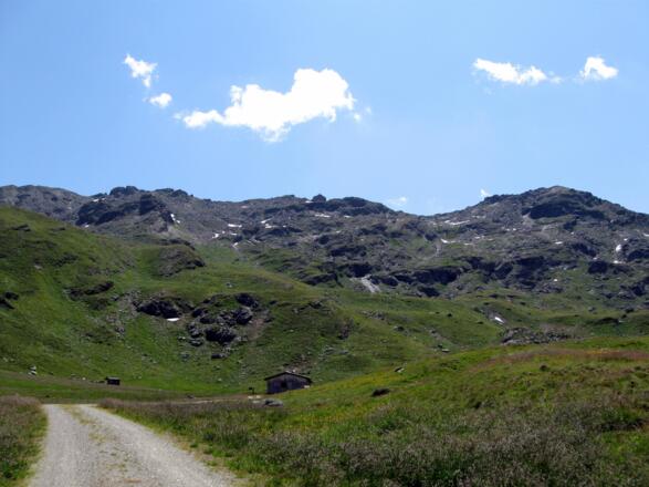 Dann sind die sog. Melkböden erreicht. Eingerahmt von Naviser Sonnenspitze, Grünbergspitze und Rosenjoch lässt es sich aushalten.