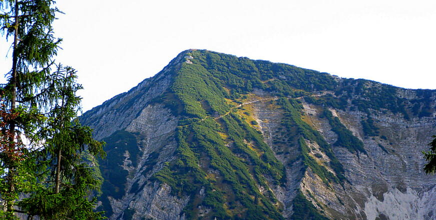 Deutlich ist im Rückblick unsere Querung der Halserspitze zu sehen!