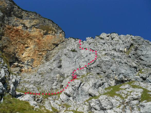 Die "kleine Südwand", E = Einstieg
