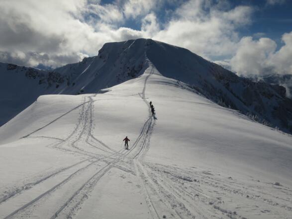 Eine kurze Abfahrt mit den Fellen ....