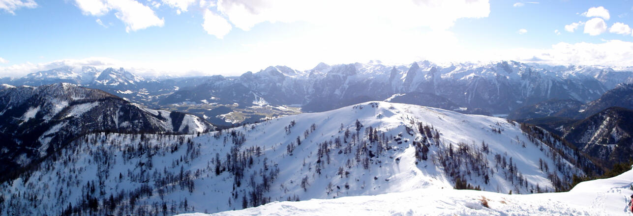 Gipfelpanorama Richtun Süden (Lammertal, Dachstein, Tennengebirge)