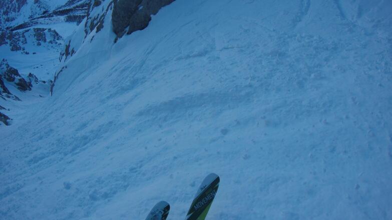 die Einfahrt in den Leoganger Seilergraben ist 45 Grad steil und manchmal überwechtet