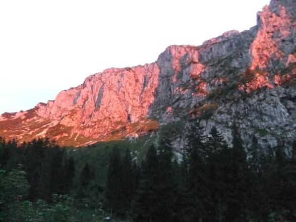 Abendliches Alpenglühen an der Benediktenwand