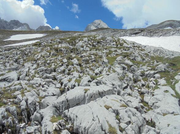 Von Schnee und Eis rund geschliffene Felsen auf dem Weg zum Gatterl