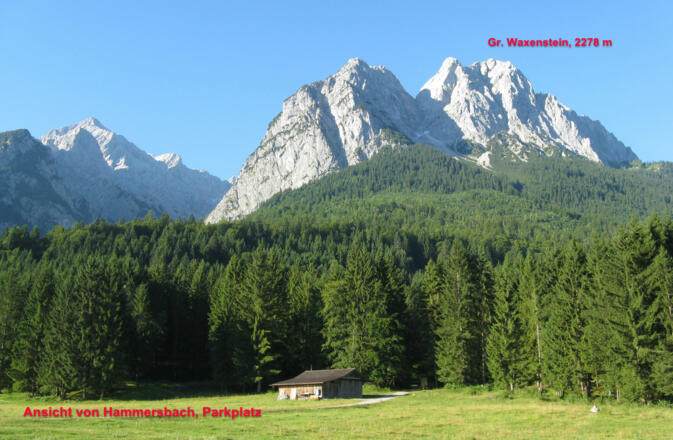 Großer Waxenstein, 2277 m, zeigt sich unnahbar von unserem Parkplatz!