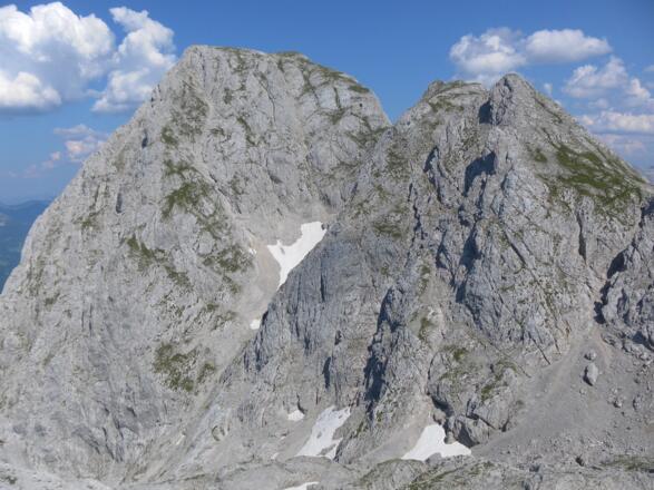 Rückblick zu Ht.Freieck und Kammertalkopf: Abstieg in Hochscharte über Geröllrinne ganz rechts